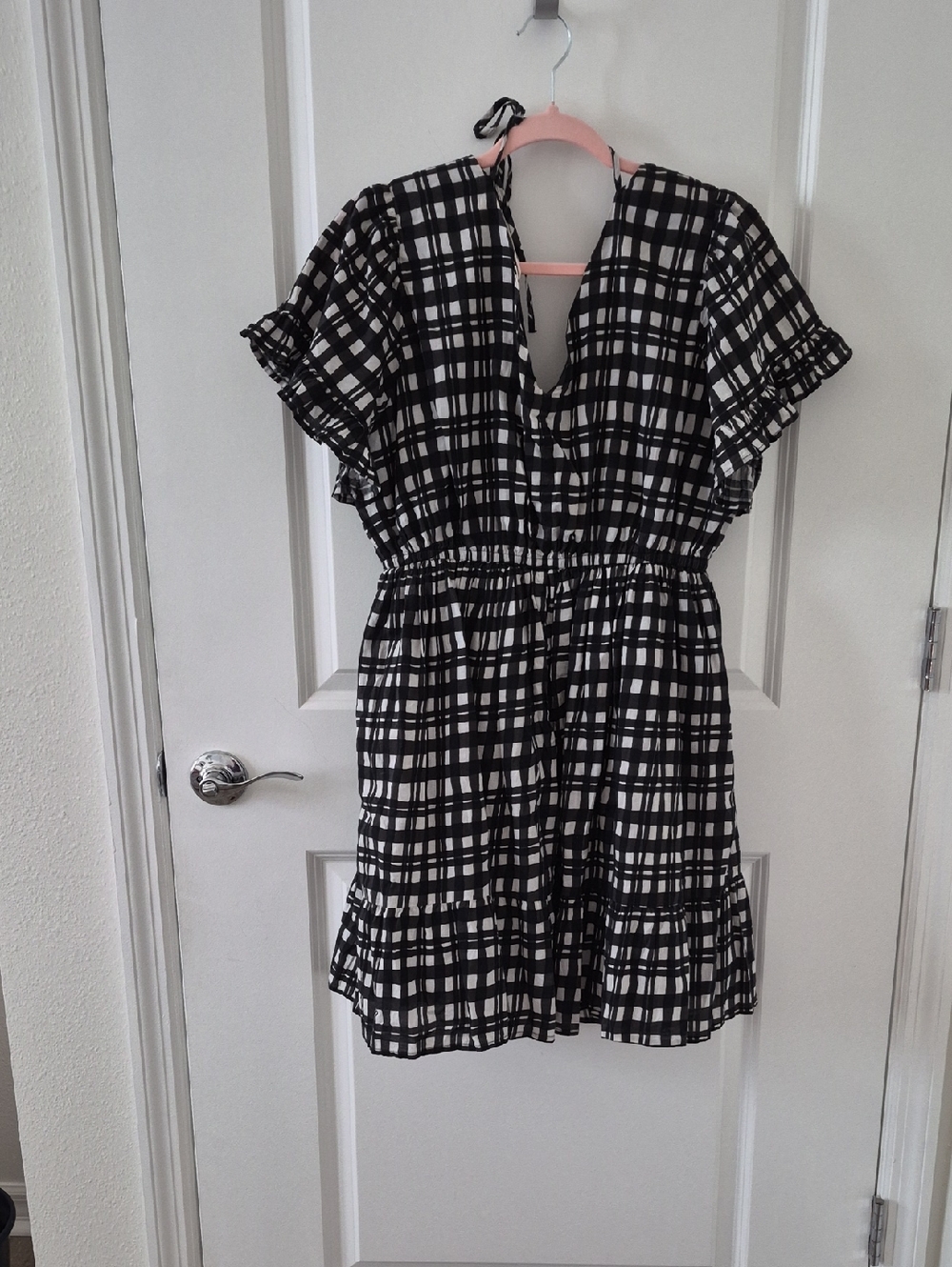 Black and White Plaid Smocked Waist Dress
